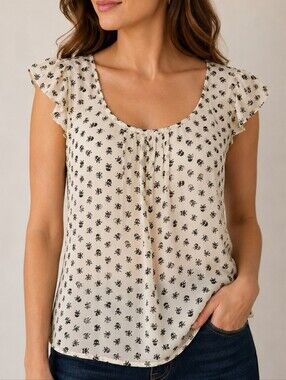 FRESH BREWED Sheer Skull Crossbones Chiffon Flutter Sleeve Open Back Goth Top